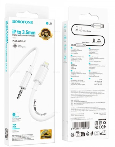 Кабель AUX BOROFONE BL21 Creator AUX Jack 3.5 (m) - Lightning (m), 1 м,