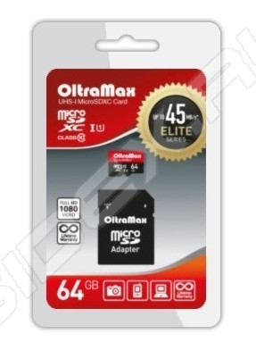 Карта памяти 64Gb MicroSDHC OltraMax, Premium, Class10, UHS-I 95Mb/s, с адаптером