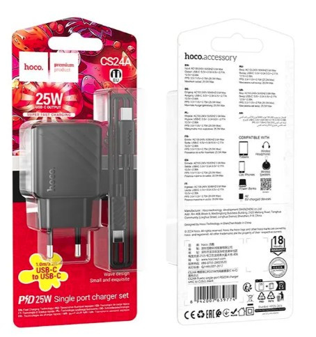 СЗУ Hoco CS24A 25W PD QC3.0 кабель Lightning-Type-C