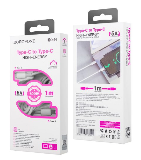 USB кабель для Type-c на Type-c BOROFONE BX44, 1м