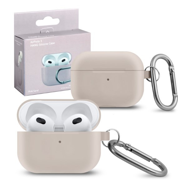 Чехол Airpods 3 Silicon Case с карабином, пудра