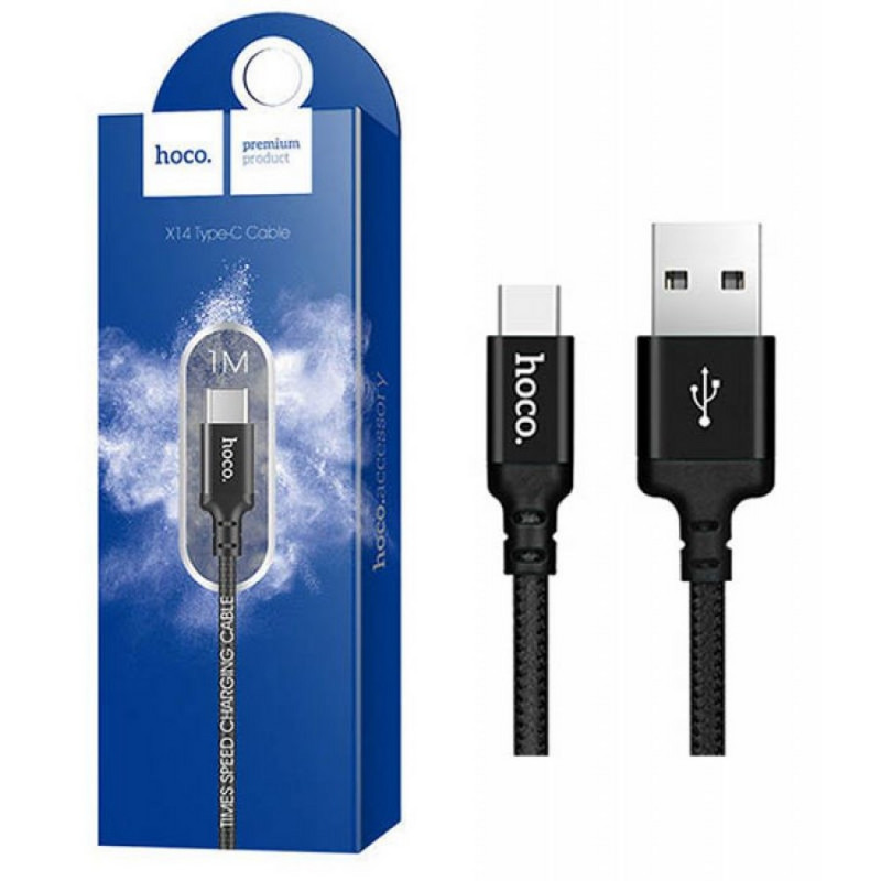 USB кабель для Micro HOCO X14, Times Speed, текстильный, черный (2м)