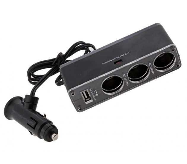 Переходник в прикуриватель (WF0100) на 3ЗУ, 1USB