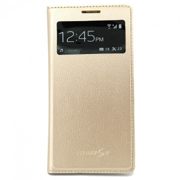 Чехол-книга для SAMSUNG A310 (A3 2016), FLIP COVER, с окошком дисплея, золотой