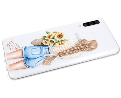Силикон для Samsung A505F (A50)/A307F (A30s)/A507 (A50s), Прозрачный, Девушка с подсолнухами