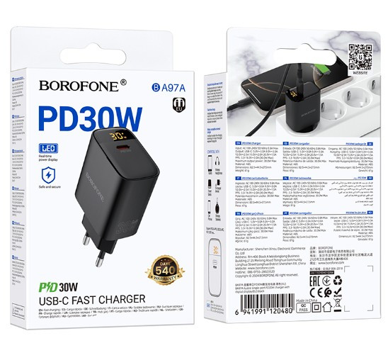 СЗУ BOROFONE BA97 3.0A 1PD LED PD30W