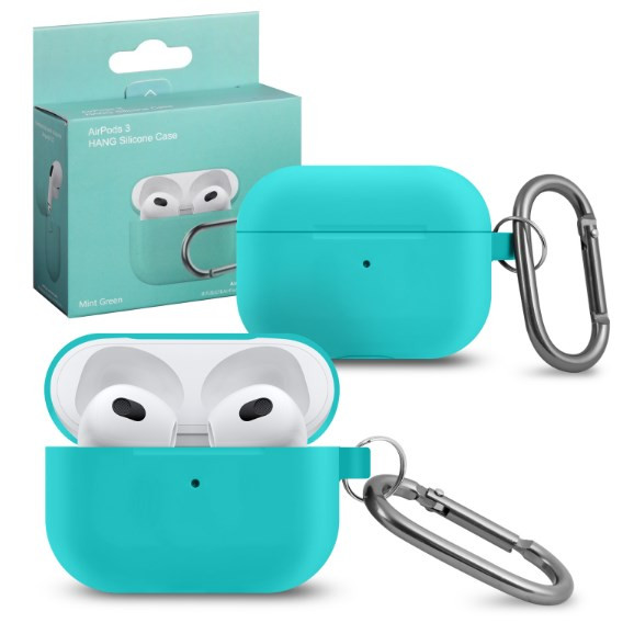 Чехол Airpods 3 Silicon Case с карабином, мятный