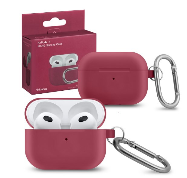 Чехол Airpods Pro 2, с карабином, бордовый