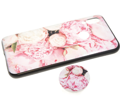 Силикон для SAMSUNG A205F (A20)/A305F (A30), с попсокетом, Пионы