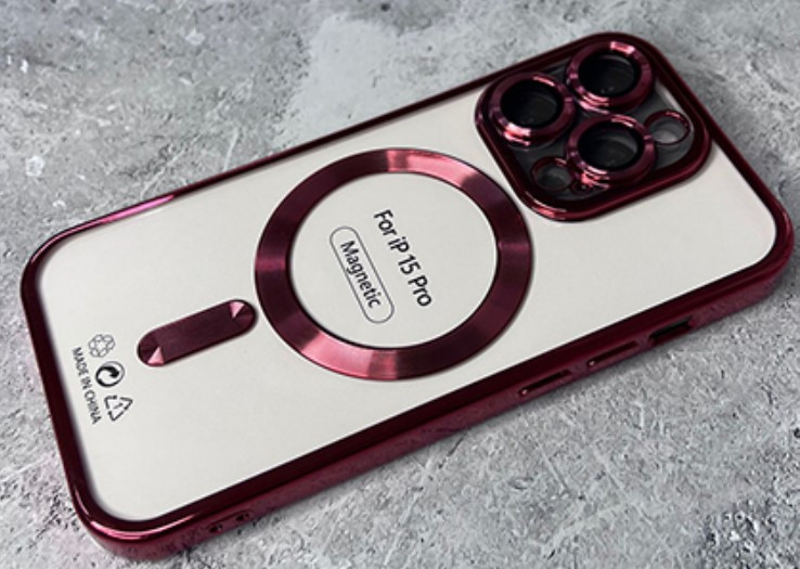 Накладка для APP Iph 15 Pro. с защитой камеры, MagSafe красный