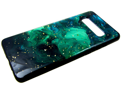 Накладка для SAMSUNG G975F S10 Plus, Мрамор с фольгой, изумруд