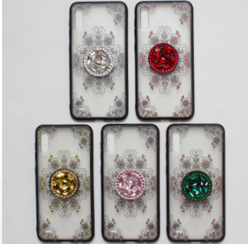 Накладка для Apl IPh X/XS, попсокет с камнями, серебро