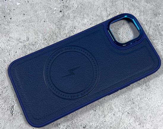 Накладка для Apl IPh 14 Pro Max, Magsafe, под кожу, синий