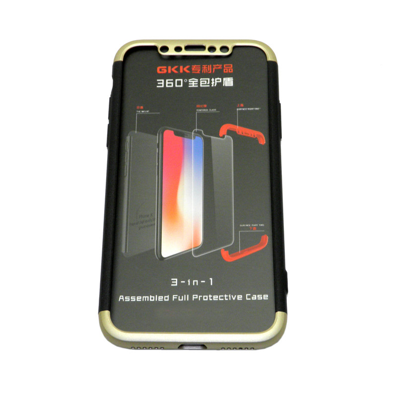 Накладка для Apl IPh X, GKK 3in1 360 градусов пластик, золото