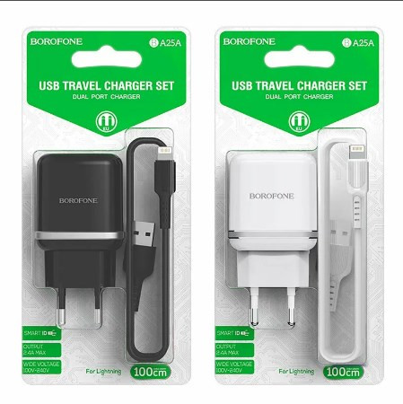 СЗУ BOROFONE BA25A Outstanding  2.4A 2USB  с кабелем lightning