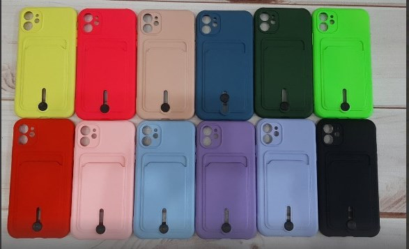 Накладка для Apl IPh 12 PRO,  с визитницей, выдвижной, синий