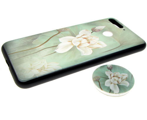 Накладка для SAMSUNG A105F A10, M105F M10, Цветы с попсокетом, зеленый