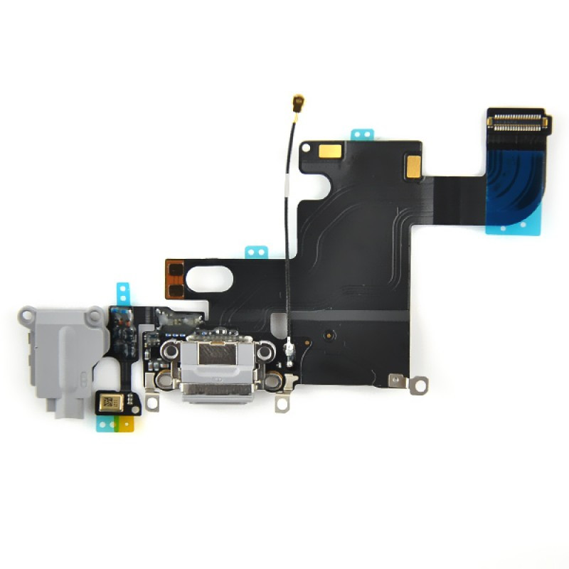 Шлейф для ApL iph 6 + разъем зарядки + разъем гарнитуры + микрофон (серый)