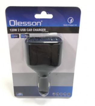 Переходник в прикуриватель (1649) на 1 ЗУ, 2 USB, Olesson