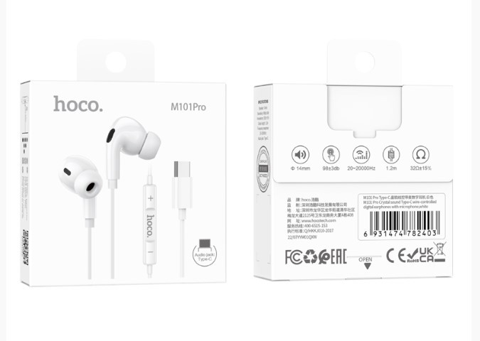 Гарнитура HOCO M101 Pro Crystal sound, Type-C, 1.2 м