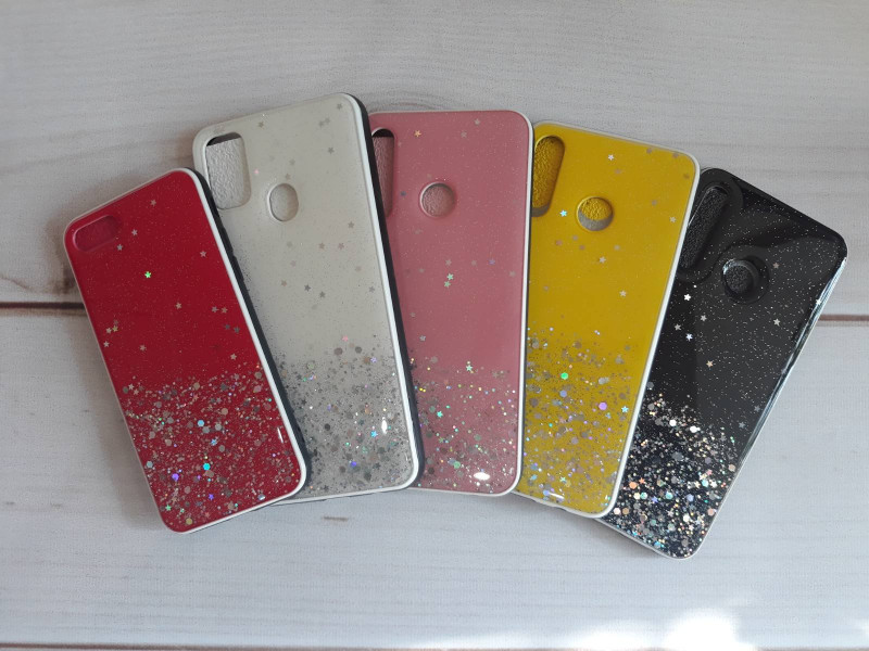 Силикон для SAMSUNG A205F (A20)/A305F (A30), с крупными блестками, белый