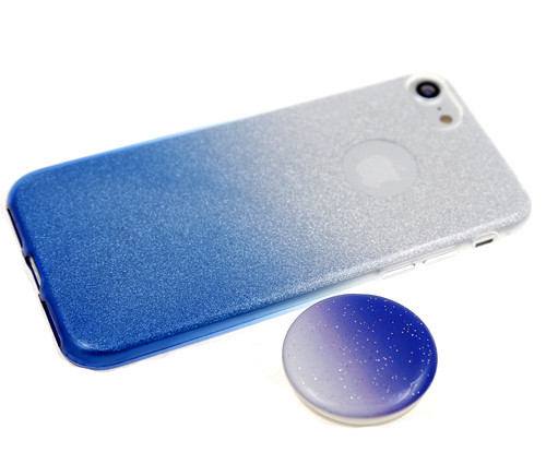 Силикон для SAMSUNG A105F A10, M105F M10, с переливами с попсокетом, голубой