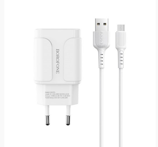 СЗУ BOROFONE BA37A, Speedy 2.4A 2USB с кабелем micro