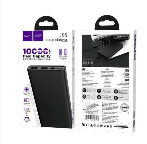 Внешний аккумулятор HOCO J55 10000 mAh  выходы 2 USB, micro USB