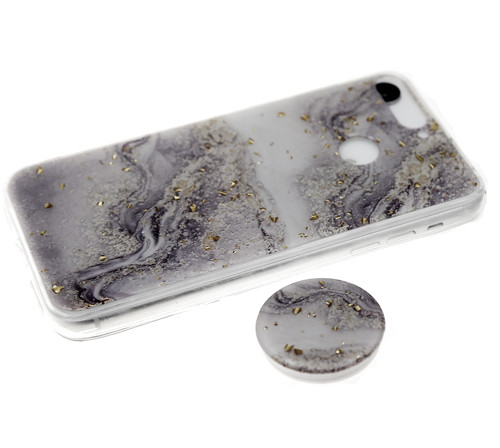 Накладка для HUAWEI P Smart Z/Y9 Prime (2019)/Honor 9X, Стекло, Мрамор с крошкой с попсокетом, розовый