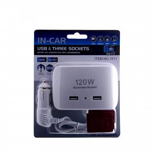 Переходник в прикуриватель (1511) на 3 ЗУ, 2USB, OLESS