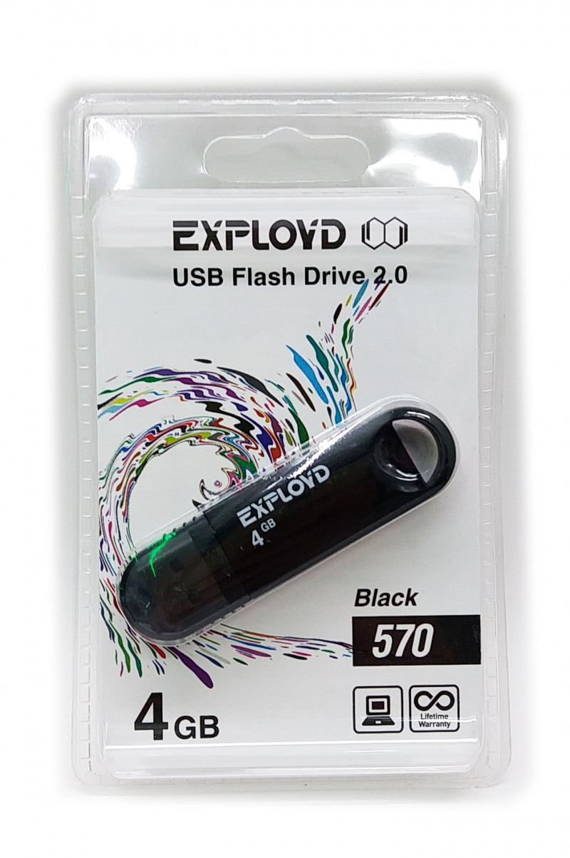 Флеш-накопитель 4Gb Exployd 570, USB 2.0, чёрный