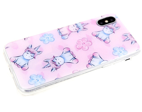 Силикон для SAMSUNG A105F A10, M105F M10, Единорожки в цветах, розовый