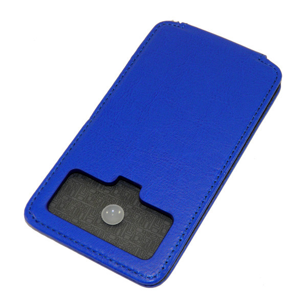 Чехол-книга 4,5 - 4,8 дюйм., универсальный, с липучкой, кожа верхний флип, синий