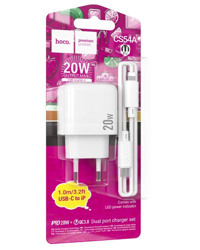 СЗУ HOCO CS54A Surplus, 3 А, PD20W, QC3.0 с кабелем USB-C на Lightning  1м