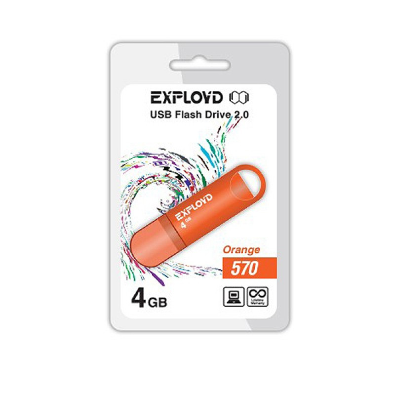 Флеш-накопитель 4Gb Exployd 570, USB 2.0, оранжевый