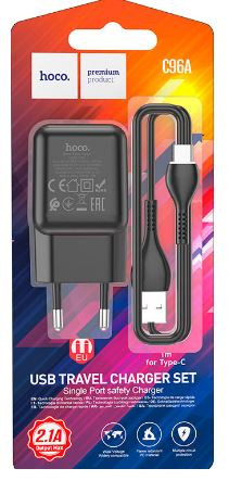 СЗУ HOCO C96A 1USB 2.1A кабель Type-C
