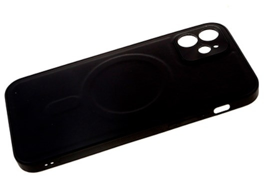 Накладка для Apl IPh 12, Magsafe, под кожу, с защитой камеры, черный