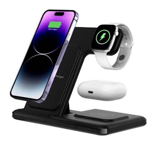 Беспроводная настольная зарядка 3 в1 черный