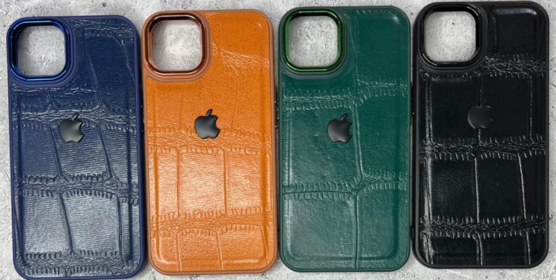 Накладка для Apl IPh 14 Pro Max, под кожк с глянцевой окантовкой, зеленый