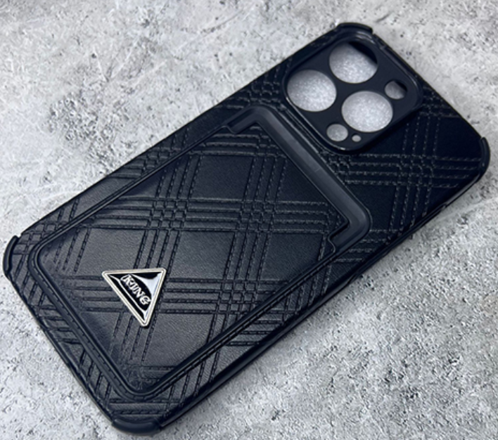 Накладка для Apl IPh 14 Pro Max, под кожу с визитницей, черный