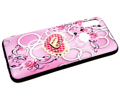 Накладка для SAMSUNG A205F (A20)/A305F (A30), Цветы, текстильное сердечко