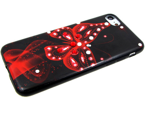 Накладка для SAMSUNG G965 (S9 Plus), Бабочка со стразами, красная