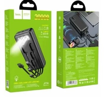 Внешний аккумулятор HOCO J77A 20000 mAh со встр. каб. micro+ iPh+Type-C, 2 USB,с фонариком