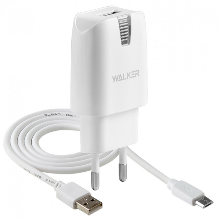 СЗУ WALKER 2в1 WH-21 USB 2А  кабель micro,белый