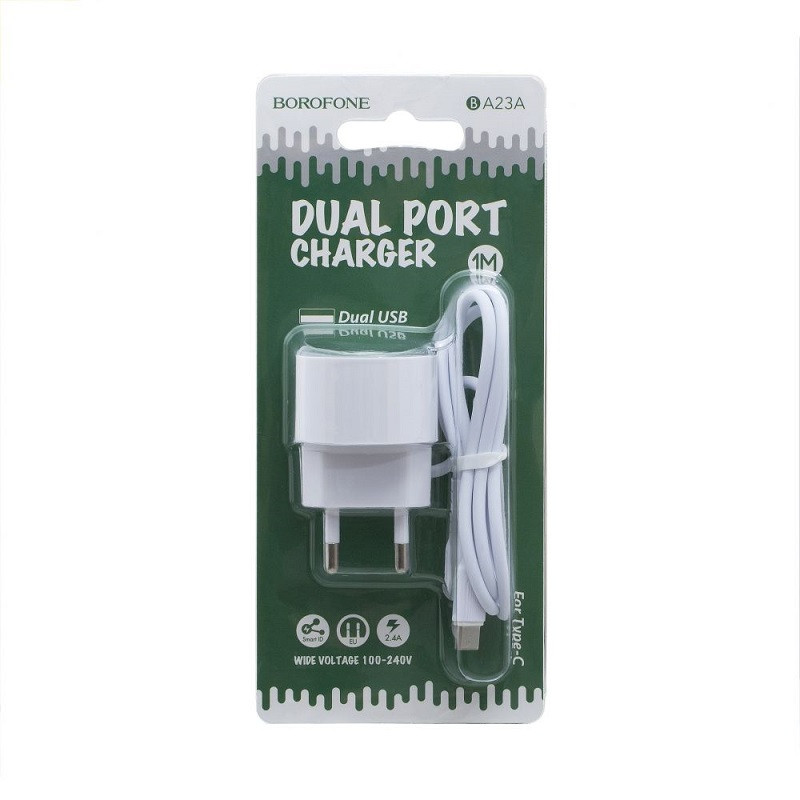 СЗУ BOROFONE BA23A 2.4A 2USB Brilliant Dual Port Charger Set с кабелем Lightning