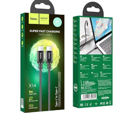 USB кабель Hoco x14 Double speed для Type-c на Type-c, Source 20W, 3A