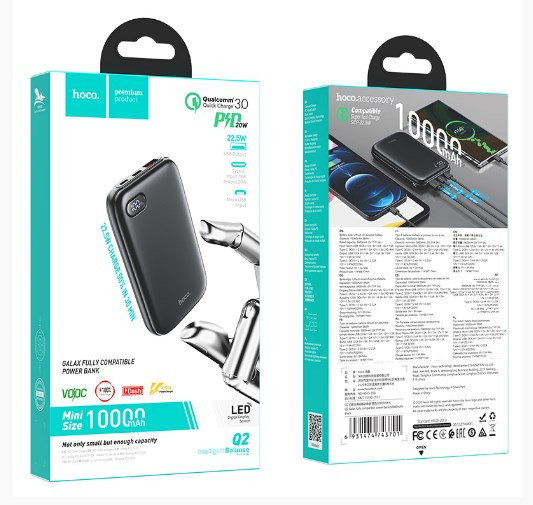 Внешний аккумулятор HOCO Q2 10000 mAh выходы 1 USB, micro USB, Type-C,PD20W, б/з,LED