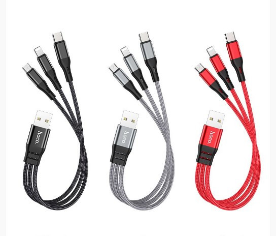 USB кабель HOCO X47 3в1 Lightning MicroUSB Type-C. 2.4А, 25 см
