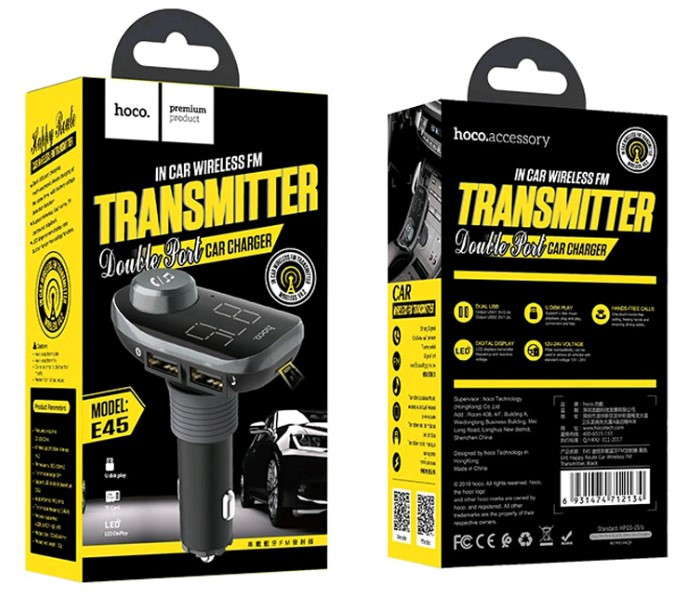 FM-модулятор BLUETOOTH HOCO E45 АЗУ на 2 USB 2.1A
