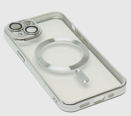 Накладка для Apl IPh 15 Pro Max  с защитой камеры, MagSafe серебро